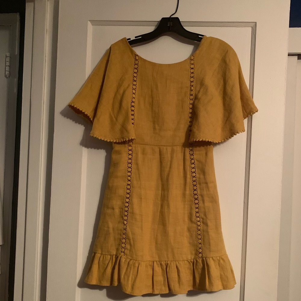 Anthropologie mustard yellow cape dress